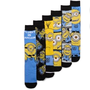 Universal Illuminations Minions Men's Socks - Blue, Black, Yellow ~ 6 pairs